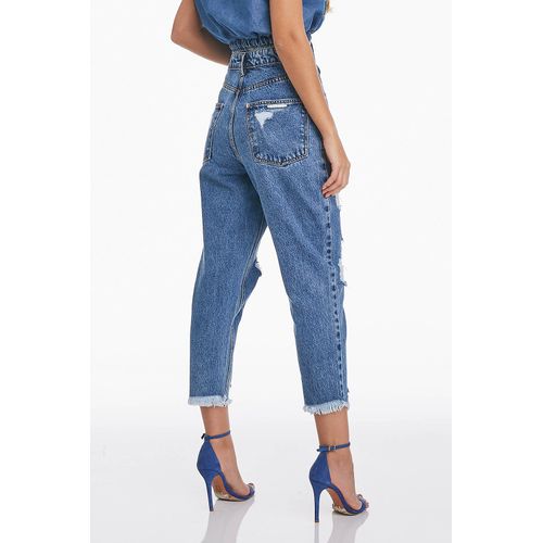 Calça Jeans Feminina Osmoze Mom Fit Cropped Azul