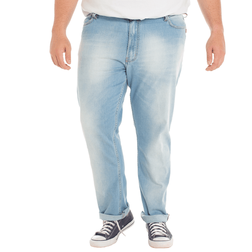 Calça Jeans Plus Size Masculina Convicto Regular Bordada, Lavagem Clara