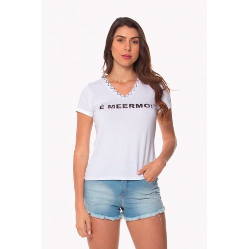 T-Shirt Daniela Cristina É Meermo Skinny Gola V 602DC10388 Branco